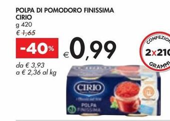 Bennet Polpa di pomodoro finissima cirio g 420 offerta