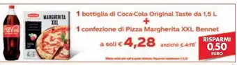 Bennet 1 bottiglia di coca-cola original taste da 1,5 l + 1 confezione di pizza margherita xxl bennet offerta