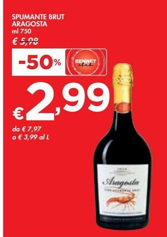 Bennet Spumante brut aragosta ml 750 offerta