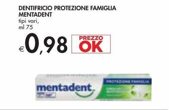 Bennet Dentifricio protezione famiglia mentadent tipi vari, ml 75 offerta