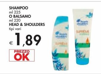 Bennet Shampoo ml 225 o balsamo ml 220 head & shoulders tipi vari offerta