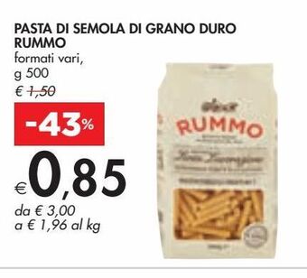 Bennet Pasta di semola di grano duro rummo formati vari, g 500 offerta
