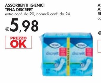 Bennet Assorbenti igienici tena discreet extra conf. da 20, normali conf. da 24 offerta