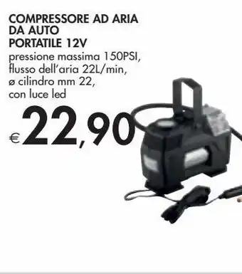 Bennet Compressore ad aria da auto portatile 12v pressione massima 150psi, flusso dell'aria 22l/ min, cilindro mm 22, con luce led offerta