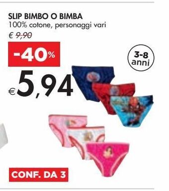 Bennet Slip bimbo o bimba 100% cotone, personaggi vari offerta