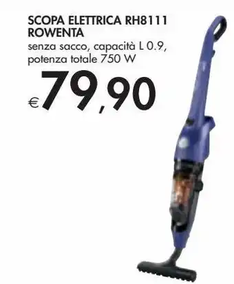 Scopa elettrica rh8111 rowenta  senza sacco, capacità l 0.9, potenza totale 750 w