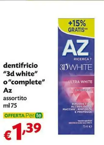 Pam Az Dentifricio 3D White O Complete offerta