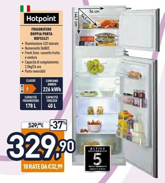 Unieuro Hotpoint BDFS 2421 Frigorifero Con Congelatore Da Incasso 218 L F Bianco offerta