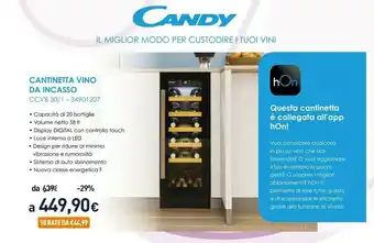 Unieuro Candy DiVino CCVB 30/1 Libera Installazione Nero 20 Bottiglia/bottiglie offerta