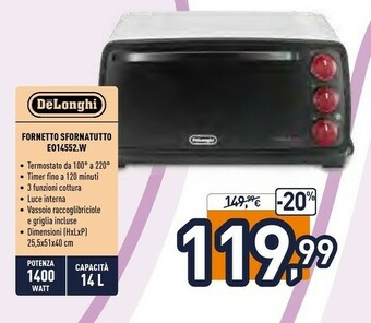 Unieuro DeLonghi EO 14552.W Fornetto Con Tostapane 14 L Nero, Bianco Grill 800 W offerta