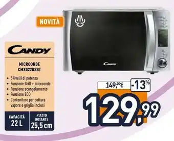 Unieuro Tempo Candy COOKinApp CMXG22DS Superficie Piana Microonde Combinato 22 L 800 W Argento offerta