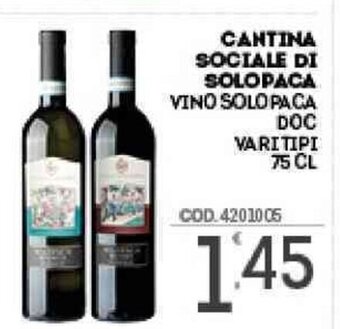 Eurocash Cantina Sociale Di Solopaca Vino Solopaca DOC Vari Tipi 75 cl offerta