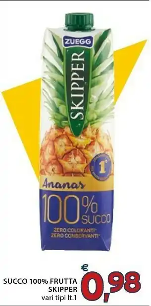 Mercatò Zuegg Skipper Ananas 100% Succo 1000 G(ml) offerta