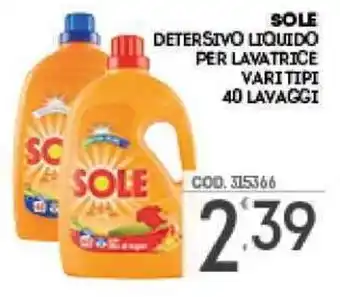 Eurocash Sole Detersivo Liquido Per Lavatrice Vari Tipi 40 Lavaggi offerta