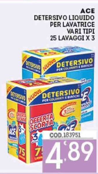 Eurocash Ace Detersivo Liquido Per Lavatrice Vari Tipi 25 Lavaggi x 3 offerta