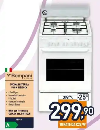 Unieuro Bompani BI540GC/N Cucina Piano Cottura Bianco Gas A offerta