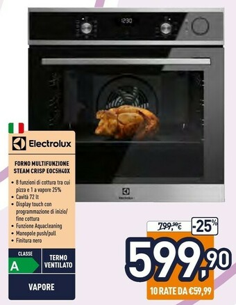 Unieuro Electrolux EOC5H40X Forno Elettrico 72 L Nero, Acciaio Inossidabile A offerta