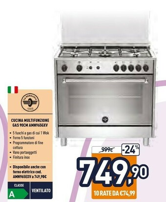 Unieuro Bertazzoni La Germania Americana AMN965GXV Cucina Piano Cottura Acciaio Inossidabile Gas A+ offerta