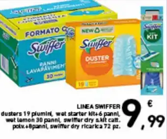 Spazio Conad Swiffer Linea duster 19 piumini, wet starter kit+6 panni, wet lemon 30 panni, swiffer dry s.kit catt. polv.+8 panni, dry 72pz offerta