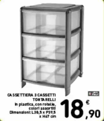 Spazio Conad Tontarelli Cassettiera 3 cassetti L38,5 x P39,5 x H67 cm offerta