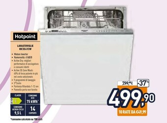 Unieuro Hotpoint HIC 3C41 CW Lavastoviglie A Scomparsa Totale 14 Coperti C offerta