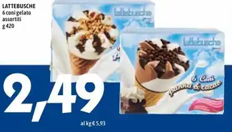 MEGA Lattebusche 6 coni gelato assortiti g 420 offerta