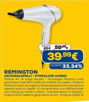 Euronics Remington asciugacapelli - hydraluxe ac8901 offerta