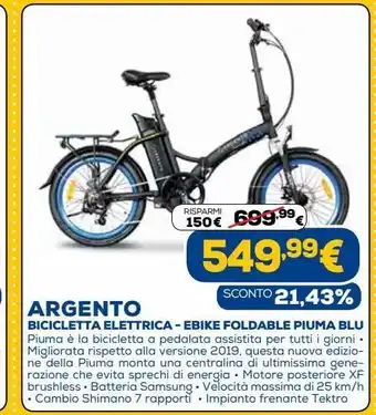 Euronics Argento bicicletta elettrica - ebike foldable piuma blu offerta