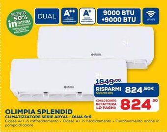Euronics Olimpia splendid climatizzatore serie aryal - dual 9+9 offerta