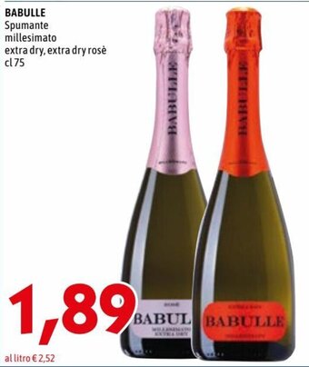 Babulle Spumante millesimato extra dry, extra dry rosè cl 75