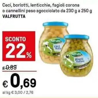 Iper La Grande Valfrutta Ceci, borlotti, lenticchie, fagioli corona o cannellini peso sgocciolato da 230 g a 250 g offerta