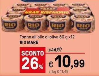 Iper La Grande Rio mare Tonno all'olio di oliva 80 g x12 offerta