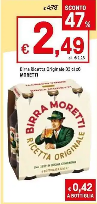 Iper La Grande Moretti Birra Ricetta Originale 33 cl x6 offerta