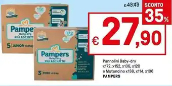 Iper La Grande Pampers Baby-dry Pannolini x172, x152, x136, x120 o Mutandino x138, x114, x106 offerta