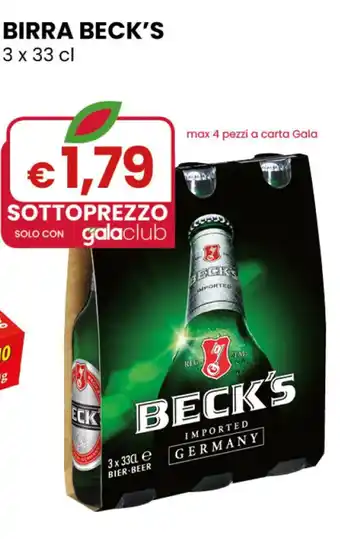 Gala Supermercati Beck's Birra 3 x 33 cl offerta