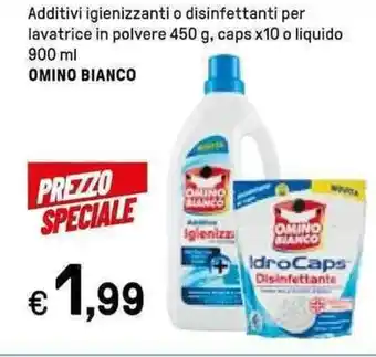 Iper La Grande Omino Bianco Additivi igienizzanti o disinfettanti per lavatrice in polvere 450 g, caps x10 o liquido 900 ml offerta