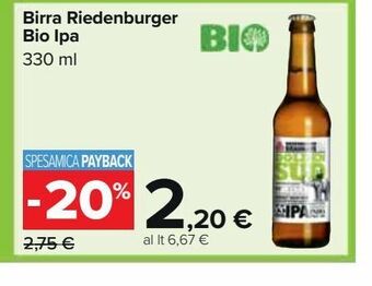 Carrefour Iper Birra riedenburger bio ipa 330 ml offerta