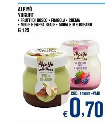Adhoc Alpiyo yogurt fruttindi bosco fragola crema miele e pappa reale mora e melograno g 125 offerta
