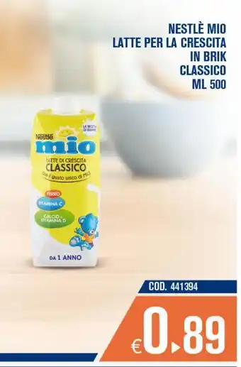 Adhoc Nestle mio latte per la crescita in brik classico ml 500 offerta