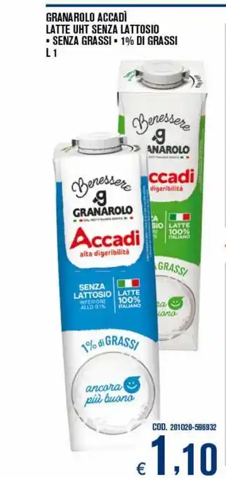 Adhoc Granarolo accadi latte uht senza lattosio senza grassi 1% di grassi l 1 offerta