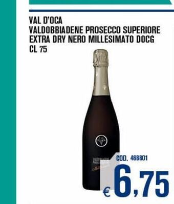 Adhoc Val d'oca valdobbiadene prosecco superiore extra dry nero millesimato docg cl 75 offerta