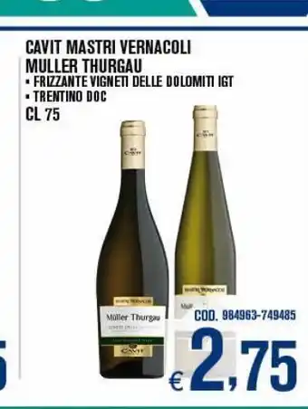 Adhoc Cavit mastri vernacoli muller thurgau cl 75 offerta