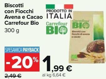 Carrefour Market Biscotti con fiocchi avena e cacao carrefour bio offerta