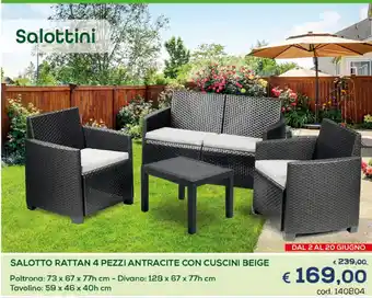Casa & Co Salotto Rattan 4 Pezzi Antracite Con Cuscini Beige offerta