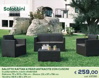 Casa & Co Salotto Rattan 4 Pezzi Antracite Con Cuscini offerta