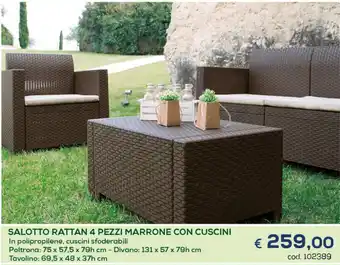 Casa & Co Salotto Rattan 4 Pezzi Marrone Con Cuscini offerta