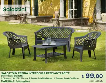 Salotto In Resina Intreccio 4 Pezzi Antracite