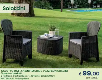 Casa & Co Salotto Rattan Antracite 3 Pezzi Con Cuscini offerta