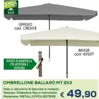 Casa & Co Ombrellone Ballarò MT 2x3 offerta