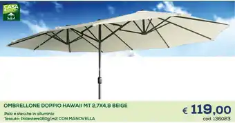 Casa & Co Ombrellone Doppio Hawaii MT 2,7x4,8 Beige offerta